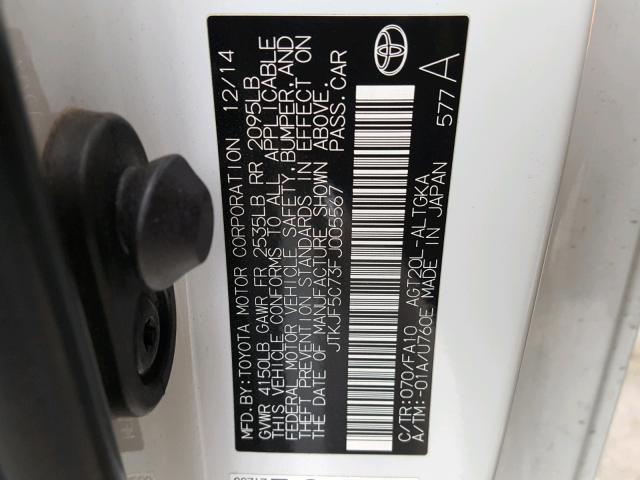 JTKJF5C73FJ005567 - 2015 TOYOTA SCION TC 白色 照片 10