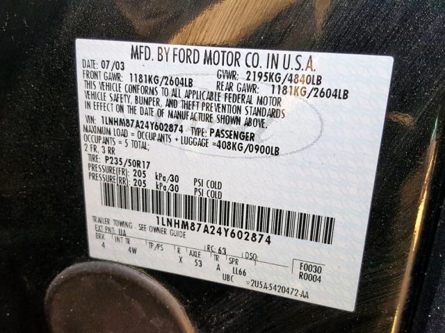 1LNHM87A24Y602874 - 2004 LINCOLN LS 黑色 照片 10