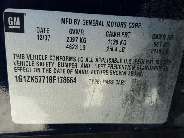 1G1ZK57718F178664 - 2008 CHEVROLET MALIBU LTZ 蓝色 照片 10