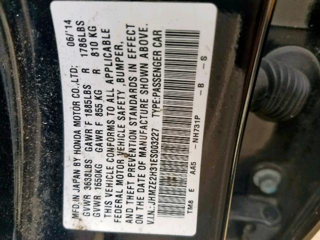 JHMZE2H31ES003227 - 2014 HONDA INSIGHT BLACK photo 10