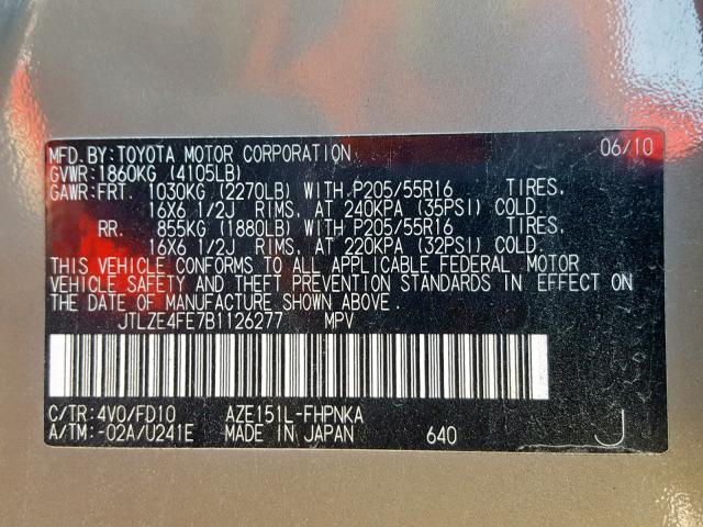 JTLZE4FE7B1126277 - 2011 TOYOTA SCION XB TAN photo 10