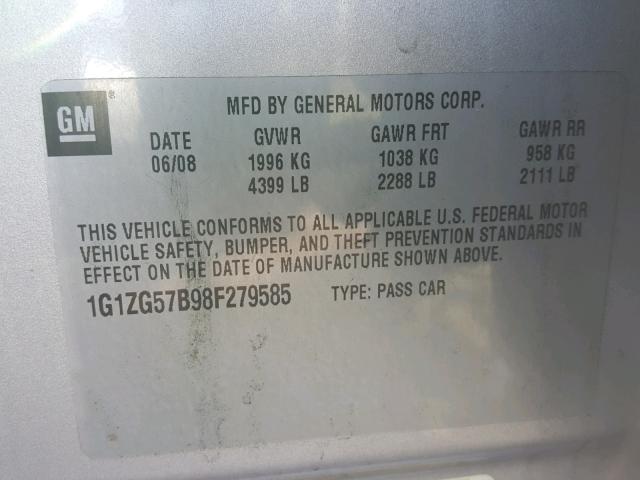 1G1ZG57B98F279585 - 2008 CHEVROLET MALIBU LS Gümüş foto 10