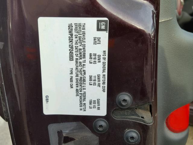 1G2WP52K12F245833 - 2002 PONTIAC GRAND PRIX MAROON photo 10