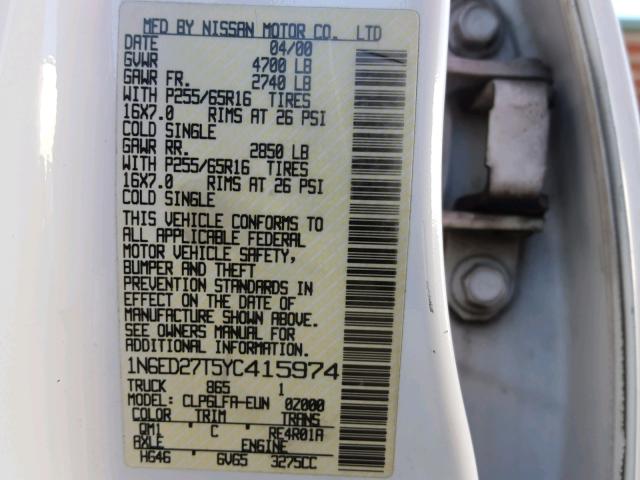 1N6ED27T5YC415974 - 2000 NISSAN FRONTIER C WHITE photo 10