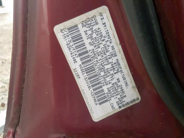 4T1BG12KXTU821124 - 1996 TOYOTA CAMRY DX BURGUNDY photo 10