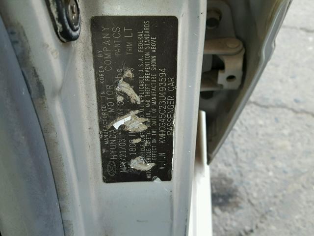 KMHCG45C23U493594 - 2003 HYUNDAI ACCENT GL SILVER photo 10