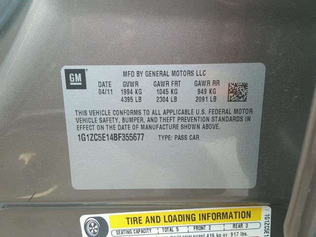 1G1ZC5E14BF355677 - 2011 CHEVROLET MALIBU 1LT 棕色 照片 10