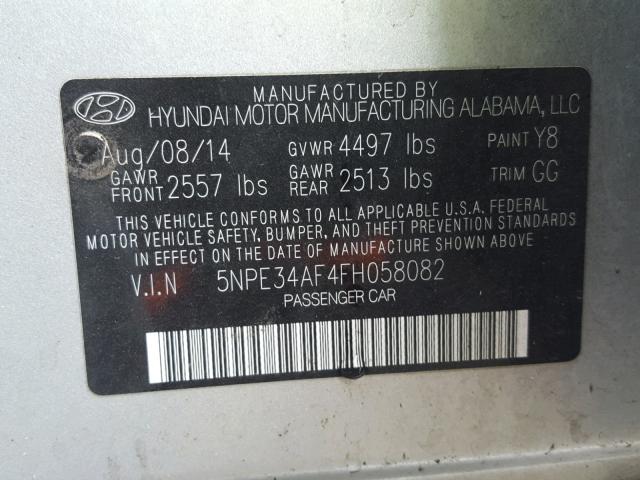 5NPE34AF4FH058082 - 2015 HYUNDAI SONATA SPO SILVER photo 10