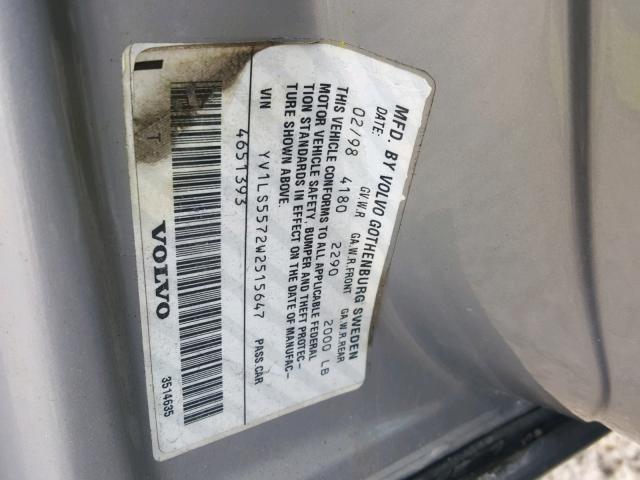 YV1LS5572W2515647 - 1998 VOLVO S70 GRAY photo 10