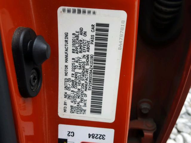 5Y2SR6E09AZ410190 - 2010 PONTIAC VIBE GT ORANGE photo 10