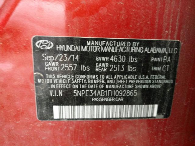 5NPE34AB1FH092865 - 2015 HYUNDAI SONATA SPO ORANGE photo 10