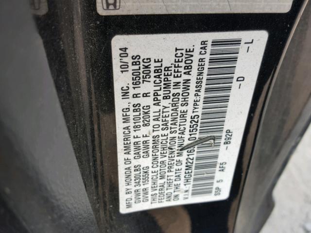 1HGEM22165L015525 - 2005 HONDA CIVIC DX V BLACK photo 10