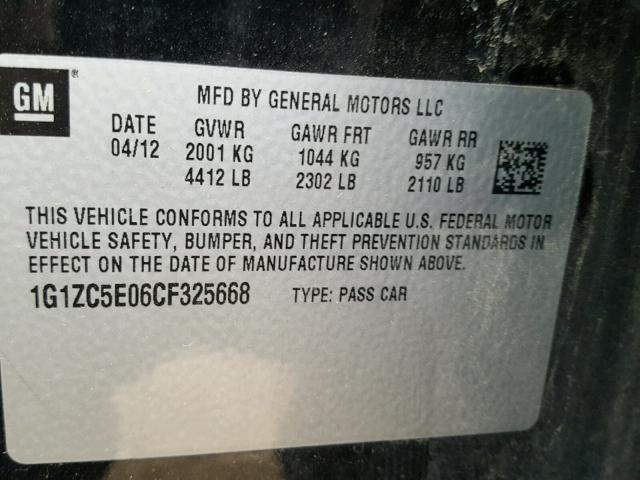 1G1ZC5E06CF325668 - 2012 CHEVROLET MALIBU 1LT BLACK photo 10