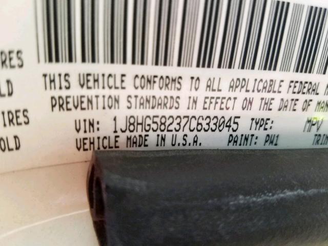 1J8HG58237C633045 - 2007 JEEP COMMANDER თეთრი ფოტო 10