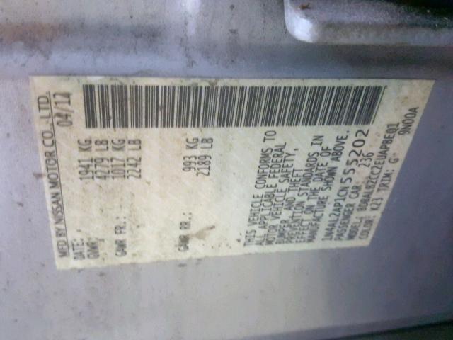 1N4AL2AP1CN555202 - 2012 NISSAN ALTIMA BAS SILVER photo 10