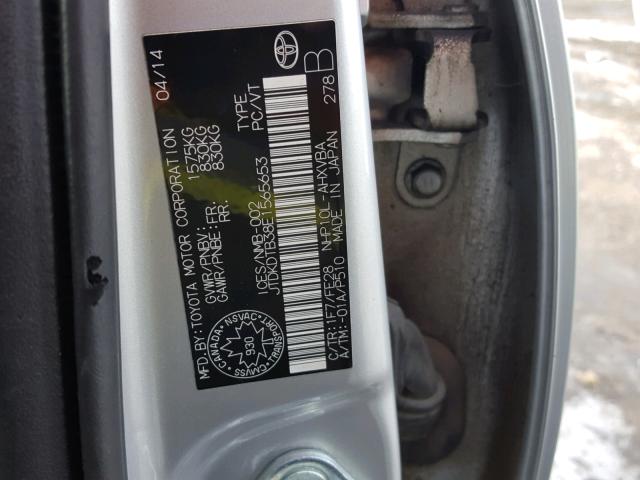 JTDKDTB38E1565653 - 2014 TOYOTA PRIUS C SILVER photo 10