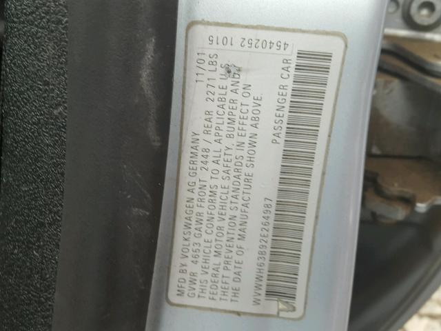 WVWWH63B92E264987 - 2002 VOLKSWAGEN PASSAT GLX 蓝色 照片 10