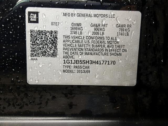 1G1JB5SH3H4177170 - 2017 CHEVROLET SONIC LS 黑色 照片 10