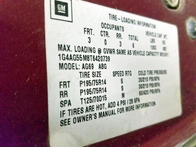 1G4AG55M8T6420739 - 1996 BUICK CENTURY SP MAROON photo 10