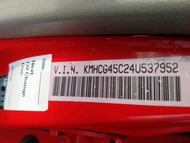 KMHCG45C24U537952 - 2004 HYUNDAI ACCENT GL RED photo 10