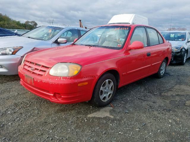 KMHCG45C24U537952 - 2004 HYUNDAI ACCENT GL RED photo 2