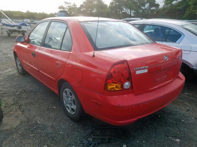 KMHCG45C24U537952 - 2004 HYUNDAI ACCENT GL RED photo 3