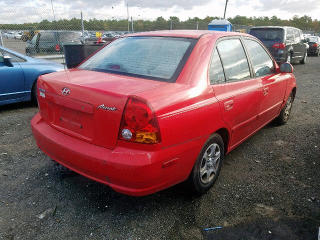 KMHCG45C24U537952 - 2004 HYUNDAI ACCENT GL RED photo 4