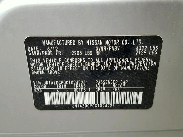 JN1AZ0CP0CT024226 - 2012 NISSAN LEAF SV GRAY photo 10