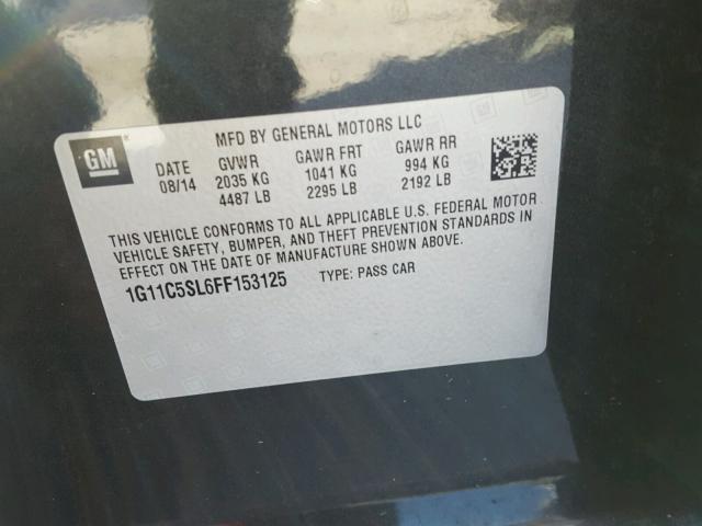 1G11C5SL6FF153125 - 2015 CHEVROLET MALIBU 1LT ნაცრისფერი ფოტო 10