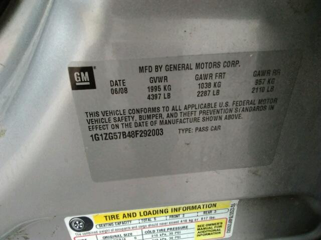 1G1ZG57B48F292003 - 2008 CHEVROLET MALIBU LS SILVER photo 10