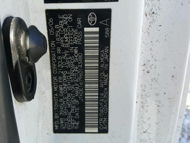 JTKDE167960143480 - 2006 TOYOTA SCION TC 白色 照片 10