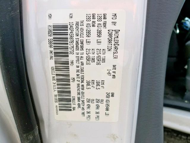 1D4GP45R07B175732 - 2007 DODGE CARAVAN SX WHITE photo 10