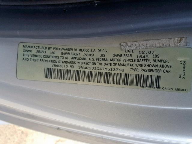 3VWRG31C47M513768 - 2007 VOLKSWAGEN NEW BEETLE 银色 照片 10