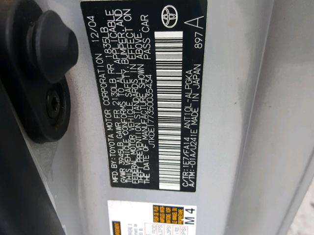 JTKDE177350035434 - 2005 TOYOTA SCION TC 银色 照片 10