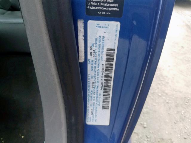 3VWDD21C11M420033 - 2001 VOLKSWAGEN NEW BEETLE ლურჯი ფოტო 10