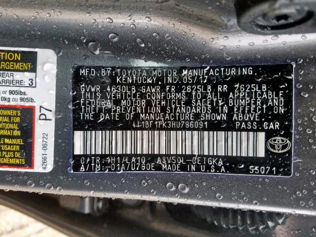 4T1BF1FK3HU786091 - 2017 TOYOTA CAMRY LE GRAY photo 10
