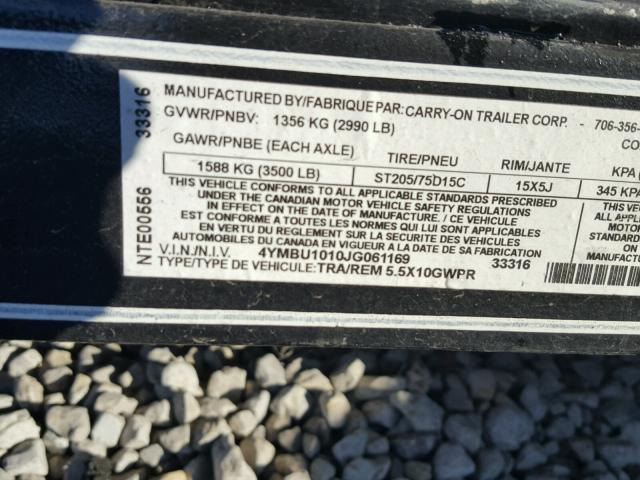 4YMBU1010JG061169 - 2018 UTILITY TRAILER 黑色 照片 10
