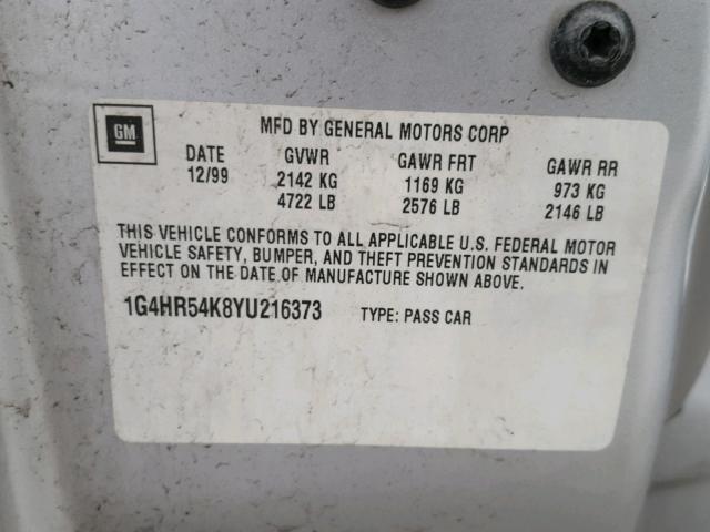 1G4HP54K6Y4104175 - 2000 BUICK LESABRE CU SILVER photo 10