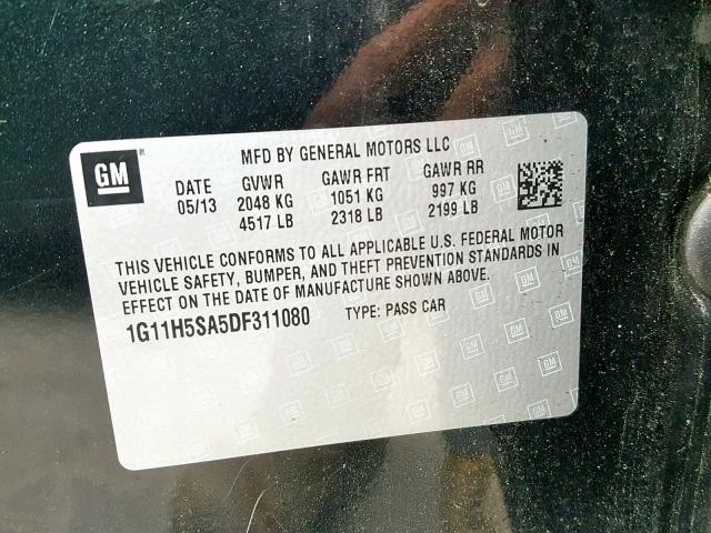 1G11H5SA5DF311080 - 2013 CHEVROLET MALIBU LTZ შავი ფოტო 10