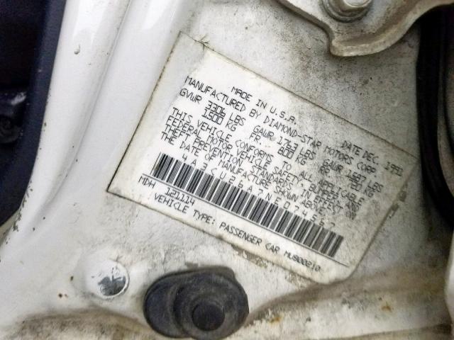 4A3CU26A7NE074567 - 1992 MITSUBISHI MIRAGE WHITE photo 10