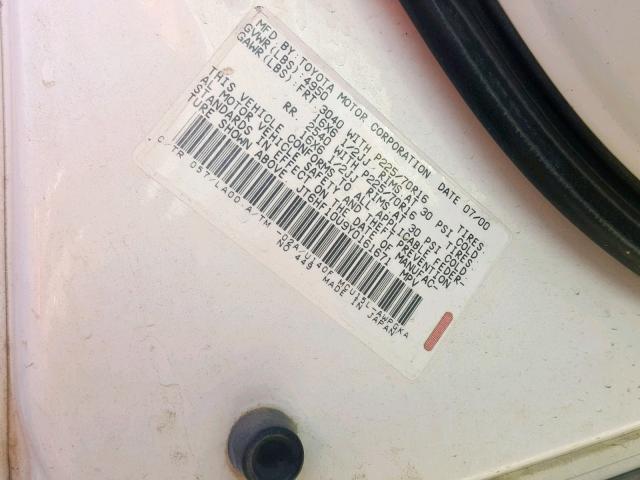 JT6HF10U9Y0161671 - 2000 LEXUS RX 300 WHITE photo 10