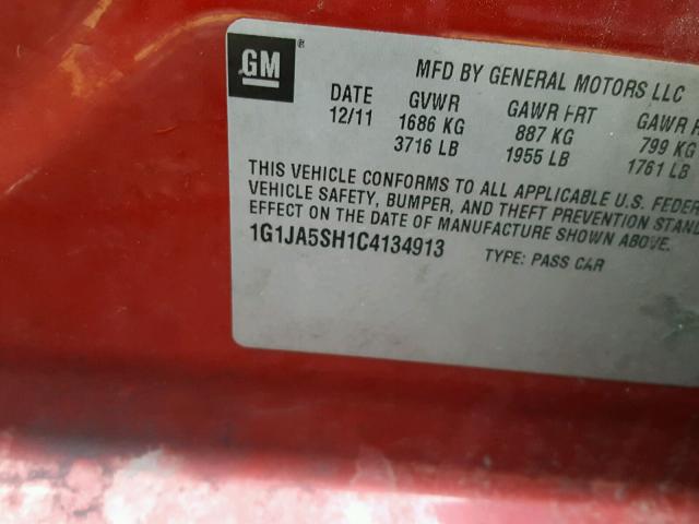 1G1JA5SH1C4134913 - 2012 CHEVROLET SONIC LS 栗色 照片 10