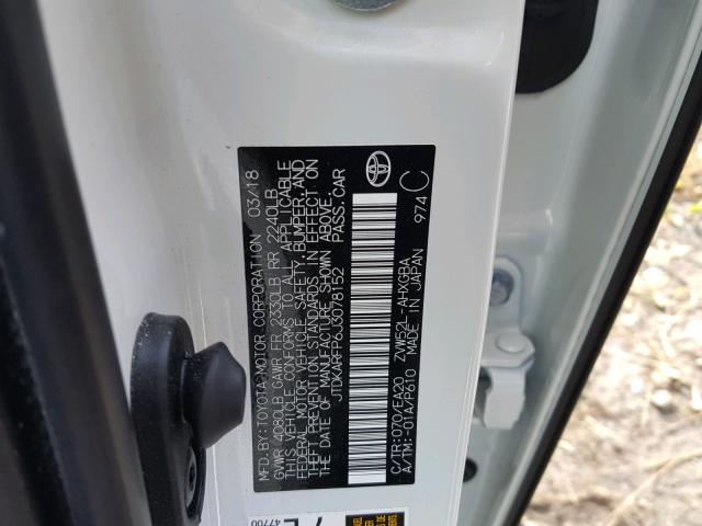 JTDKARFP6J3078152 - 2018 TOYOTA PRIUS PRIM 白色 照片 10