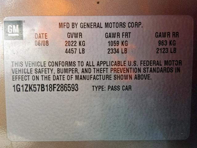 1G1ZK57B18F286593 - 2008 CHEVROLET MALIBU LTZ თაფლისფერი ფოტო 10