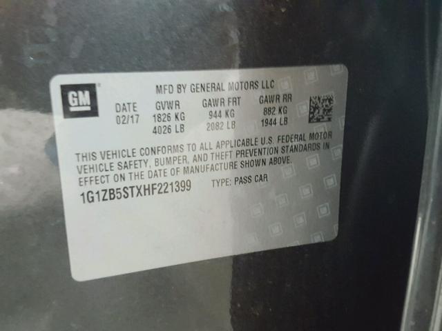 1G1ZB5STXHF221399 - 2017 CHEVROLET MALIBU LS 石墨色 照片 10