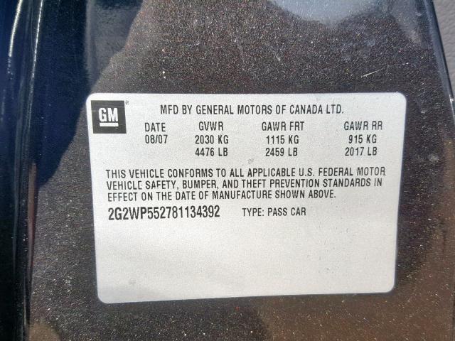 2G2WP552781134392 - 2008 PONTIAC GRAND PRIX BLACK photo 10