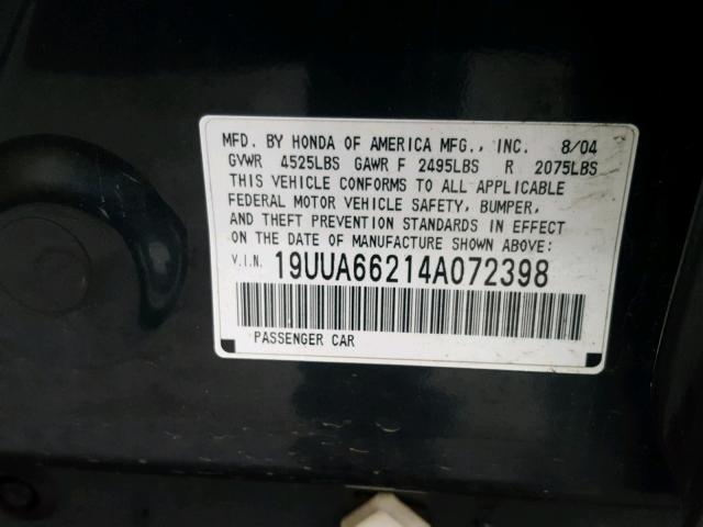 19UUA66214A072398 - 2004 ACURA TL GREEN photo 10