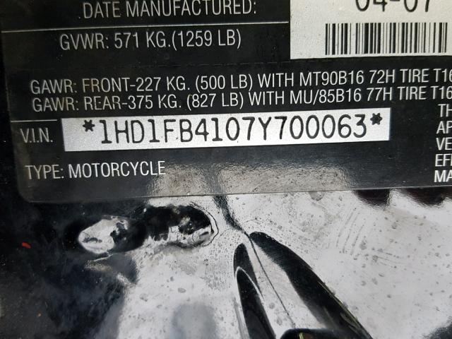 1HD1FB4107Y700063 - 2007 HARLEY-DAVIDSON FLHR BLACK photo 10