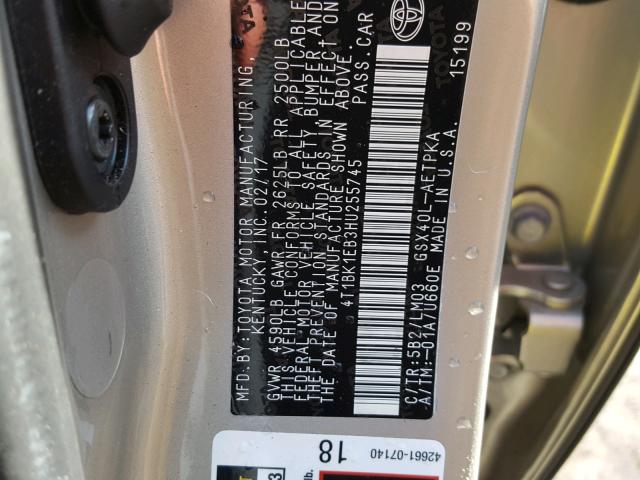 4T1BK1EB3HU255745 - 2017 TOYOTA AVALON XLE TAN photo 10