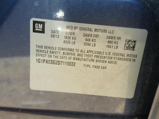 1G1PA5SG2D7119032 - 2013 CHEVROLET CRUZE LS GRAY photo 10